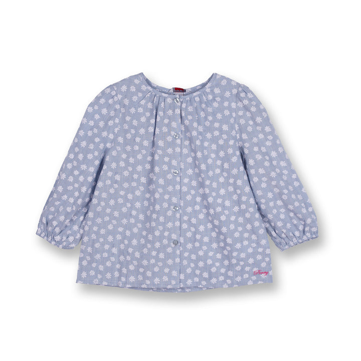 Poney Girls Light Blue White Floral Printed Long Sleeve Blouse