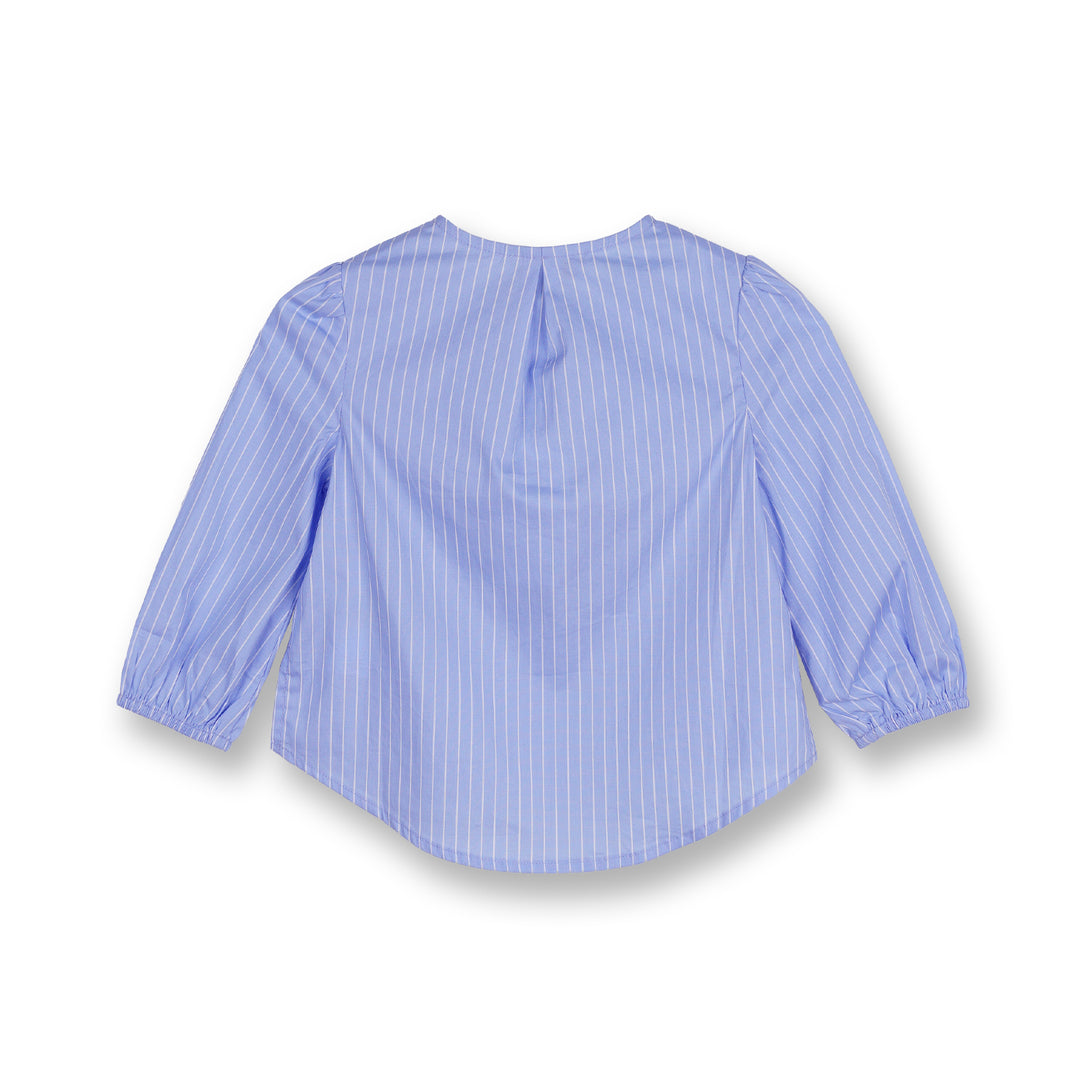 Poney Girls Blue Classic Striped Collared Neck Long Sleeve Blouse