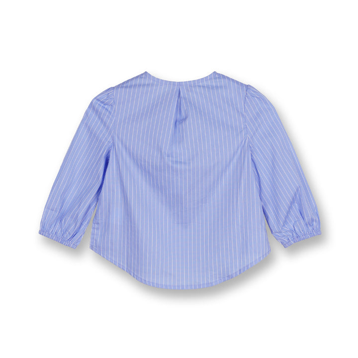 Poney Girls Blue Classic Striped Round Neck Long Sleeve Blouse