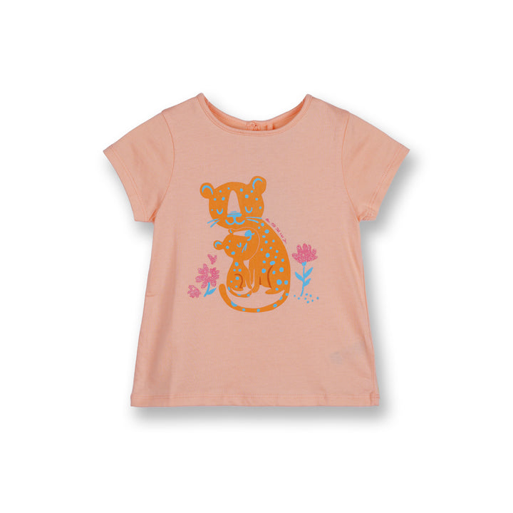 Poney Girls Light Orange Lovely Cheetah and Cub Short Sleeve Tee