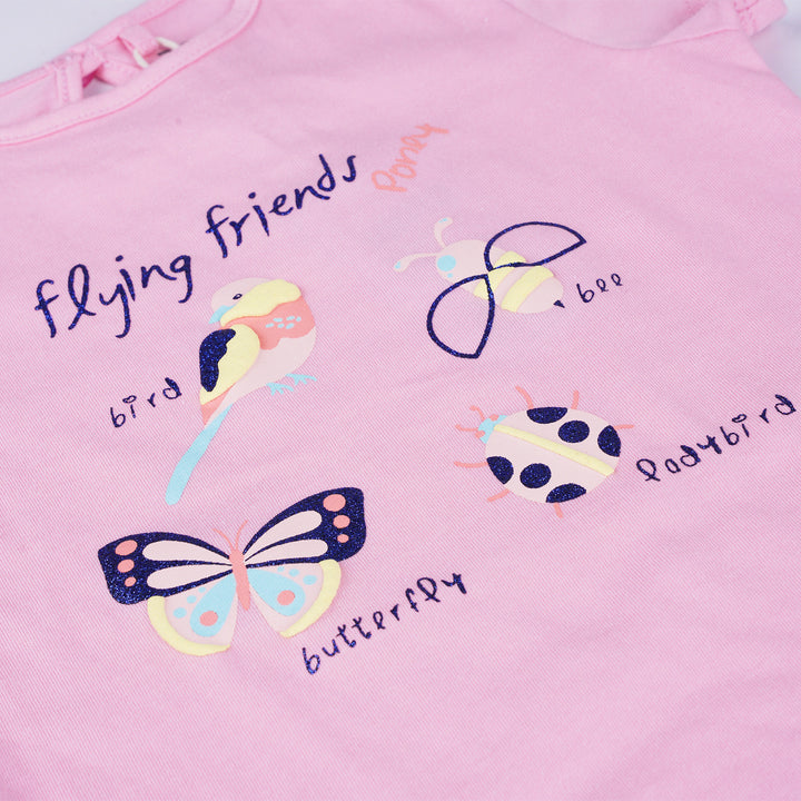 Poney Girls Pink Poney's Flying Friends Short Sleeve Tee