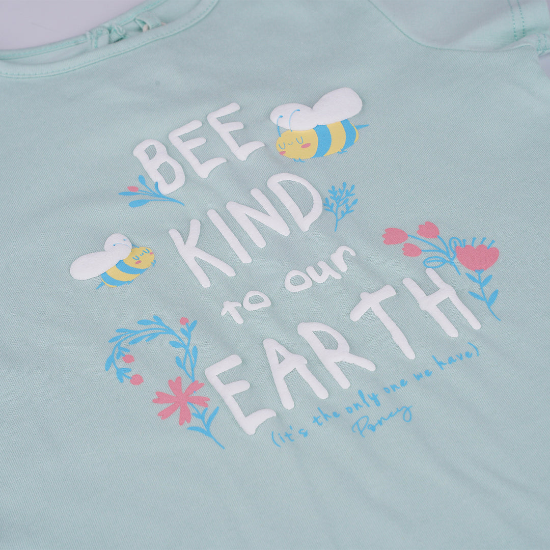 Poney Girls Light Green Bee Kind To Our Earth Short Sleeve Tee
