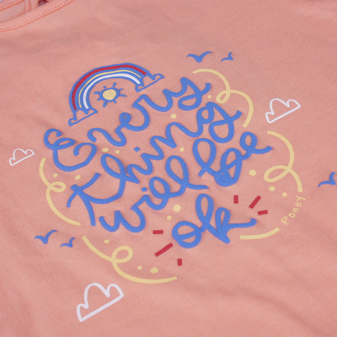 Poney Girls Orange Everything Will Be Ok Short Sleeve Tee