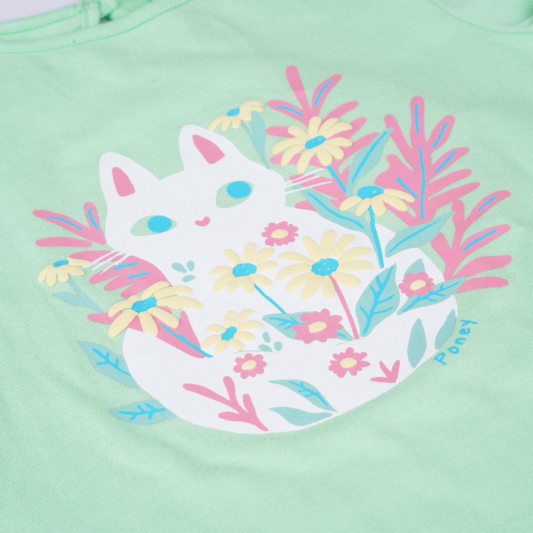 Poney Girls Green Blossoming Munchkin Short Sleeve Tee