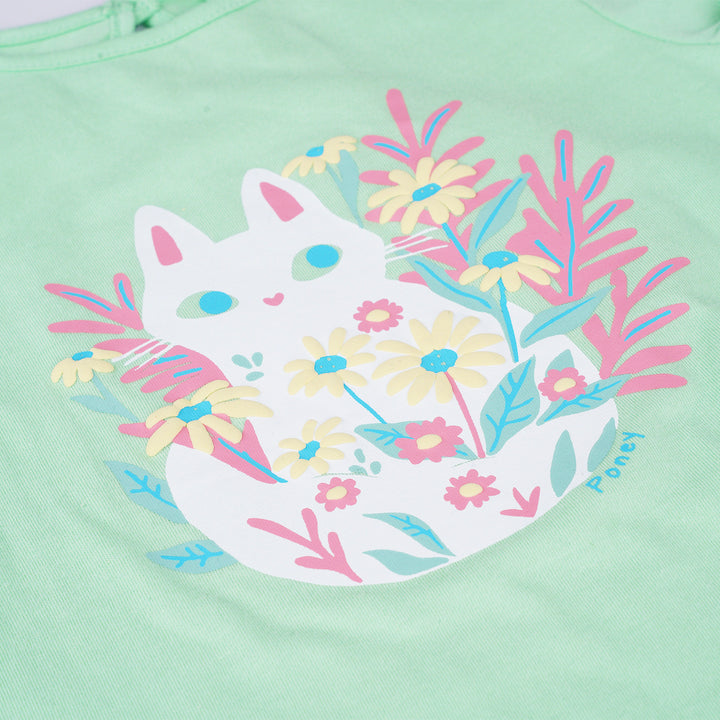Poney Girls Green Blossoming Munchkin Short Sleeve Tee