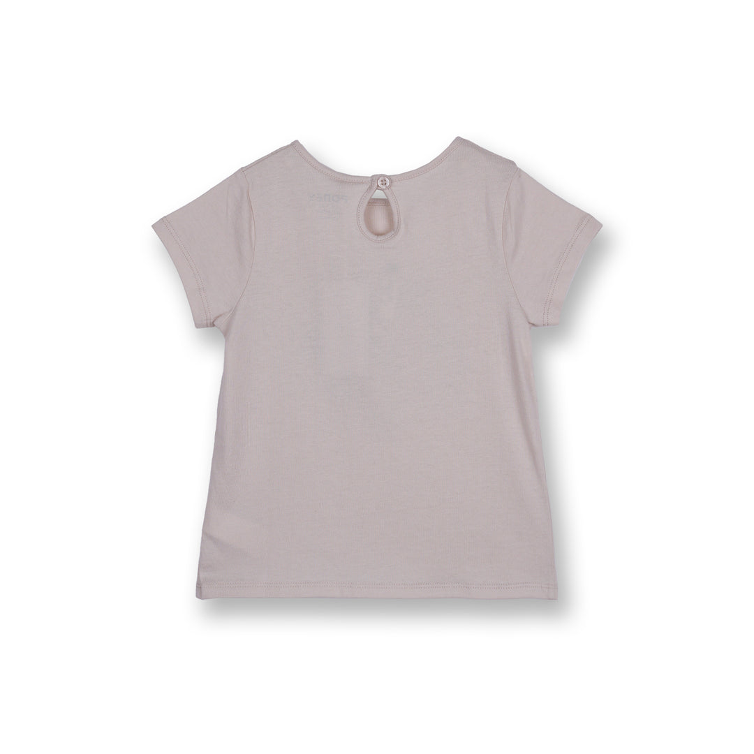 Poney Girls Beige Fluttering Butterflies Short Sleeve Tee