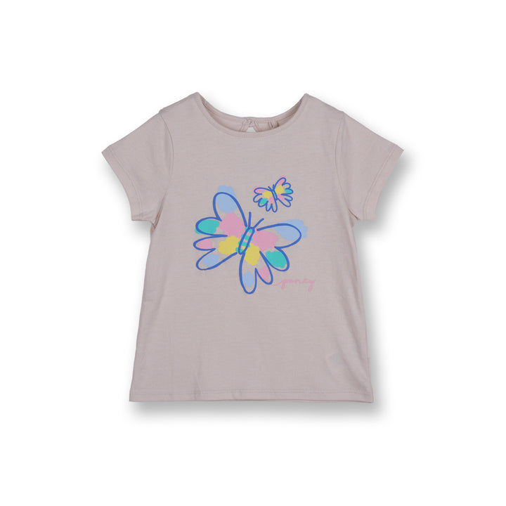 Poney Girls Beige Fluttering Butterflies Short Sleeve Tee