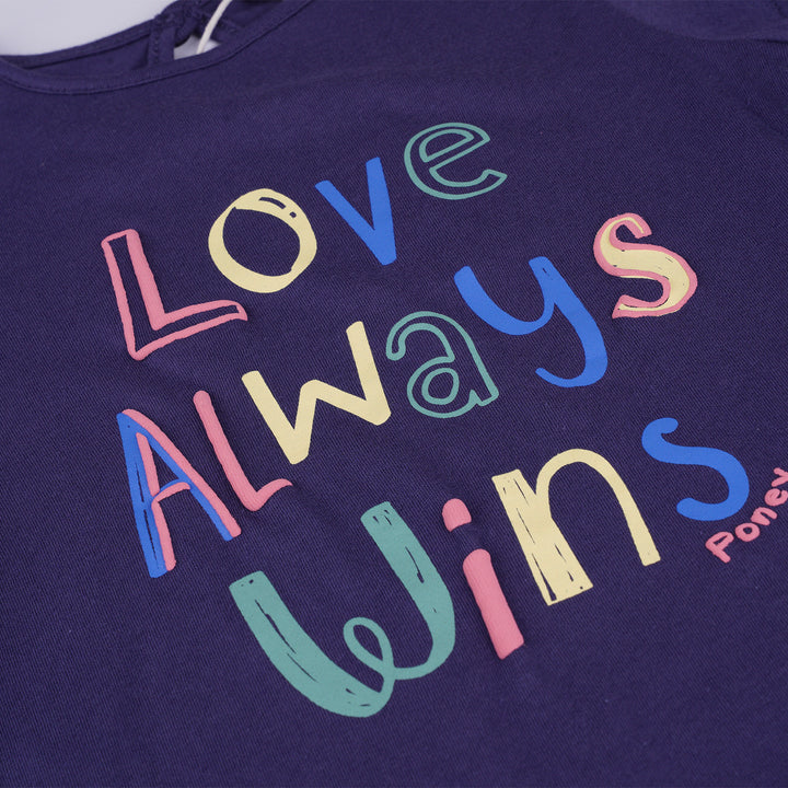 Poney Girls Navy Love Always Win Short Sleeve Tee