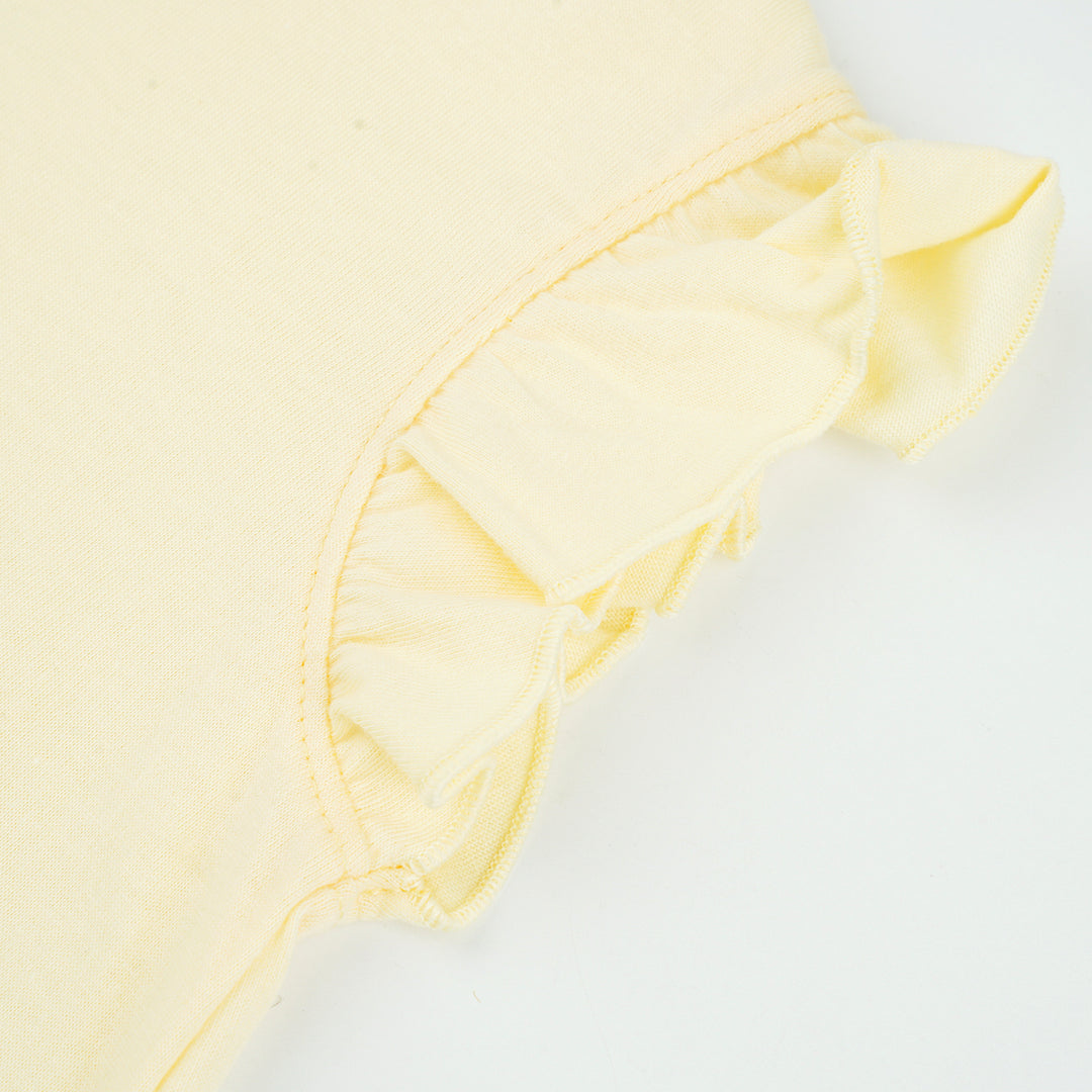 Poney Girls Light Yellow Cutie Kitties Ruffled Short Sleeve Tee