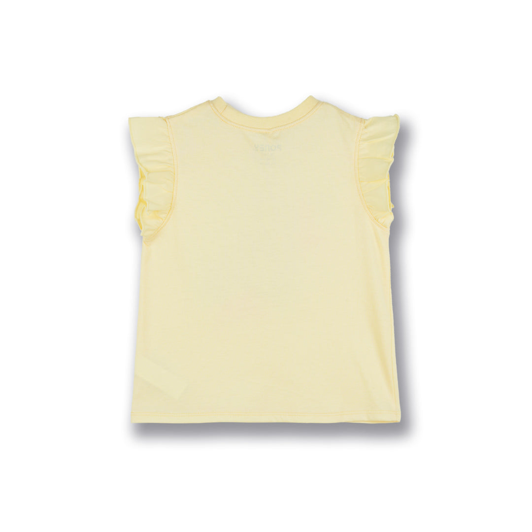Poney Girls Light Yellow Cutie Kitties Ruffled Short Sleeve Tee