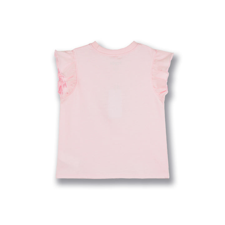 Poney Girls Light Pink Hugging Kitties Ruffled Short Sleeve Tee