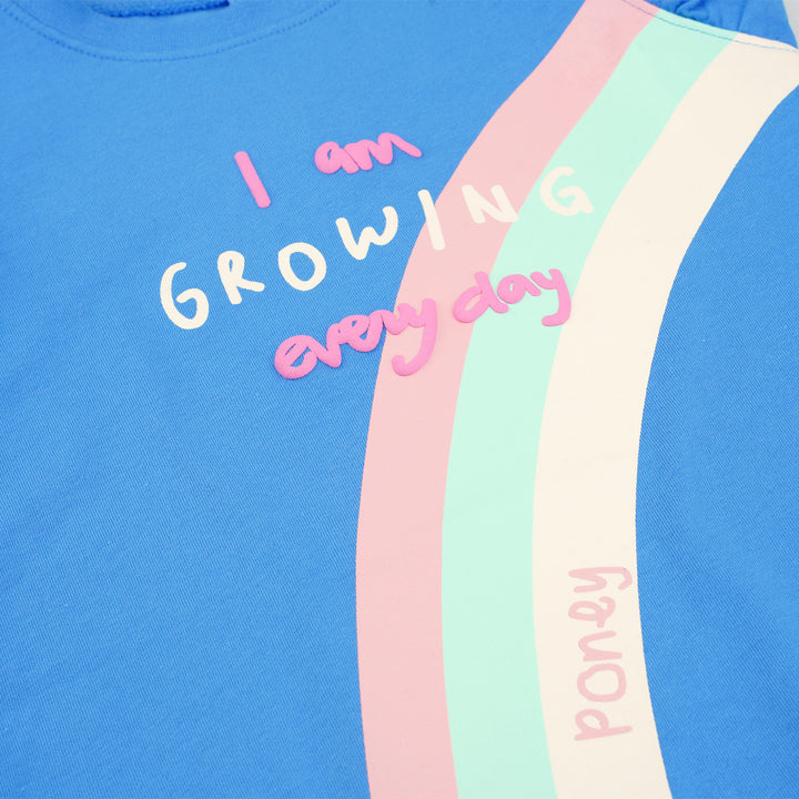 Poney Girls Blue I Am Growing Everyday Ruffled Short Sleeve Tee