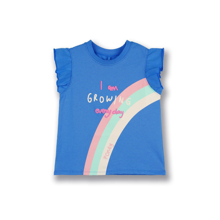 Poney Girls Blue I Am Growing Everyday Ruffled Short Sleeve Tee