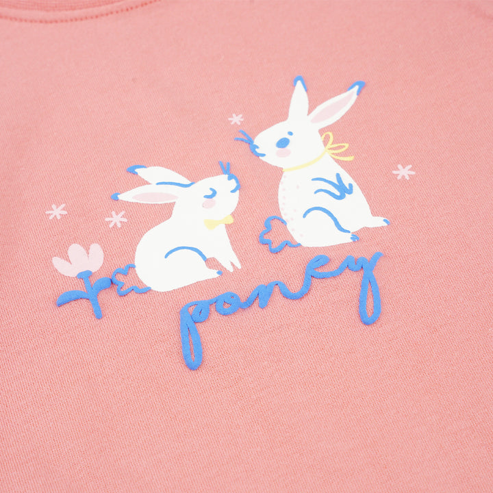 Poney Girls Pink Audrey's Sweet Bunnies Ruffled Short Sleeve Tee