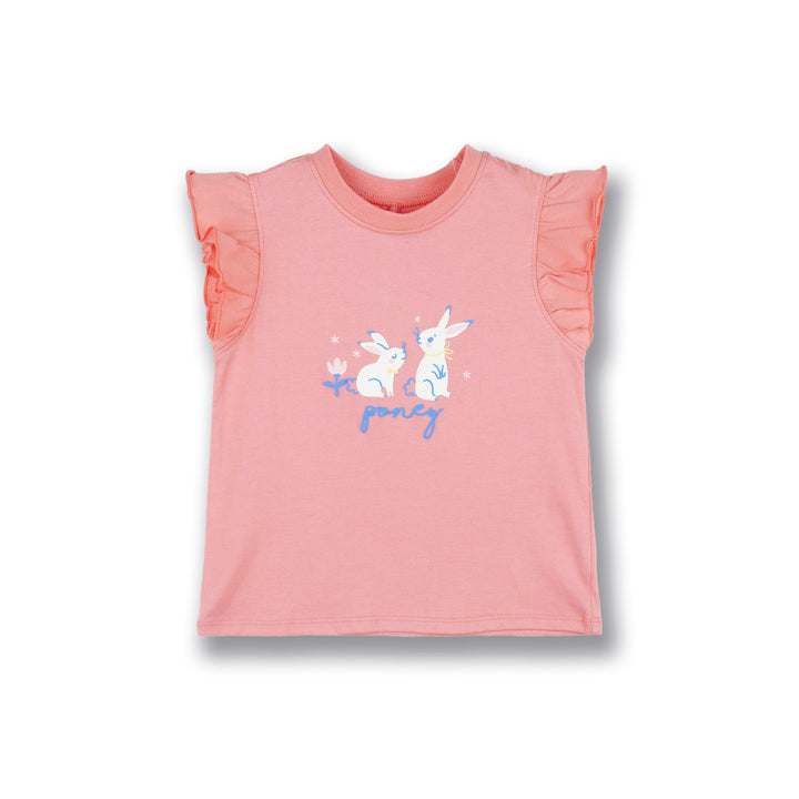 Poney Girls Pink Audrey's Sweet Bunnies Ruffled Short Sleeve Tee