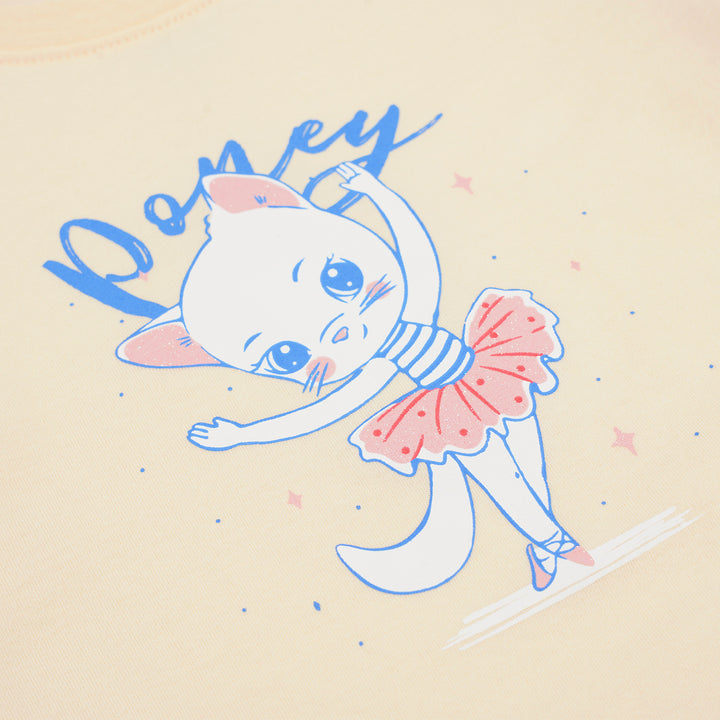 Poney Girls Light Yellow Stunning Ballericat Short Sleeve Tee