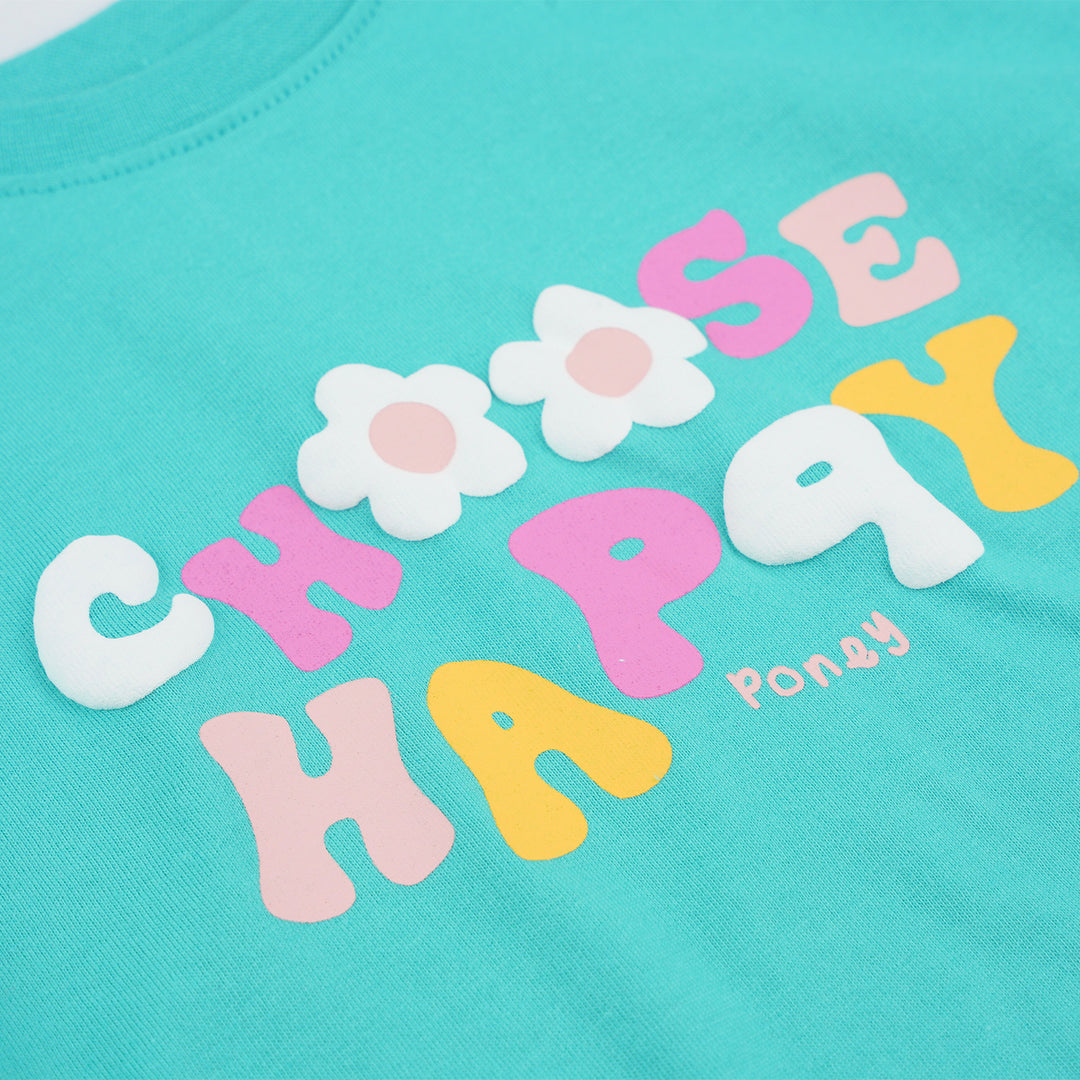 Poney Girls Turquoise Choose Happy With Poney Short Sleeve Tee