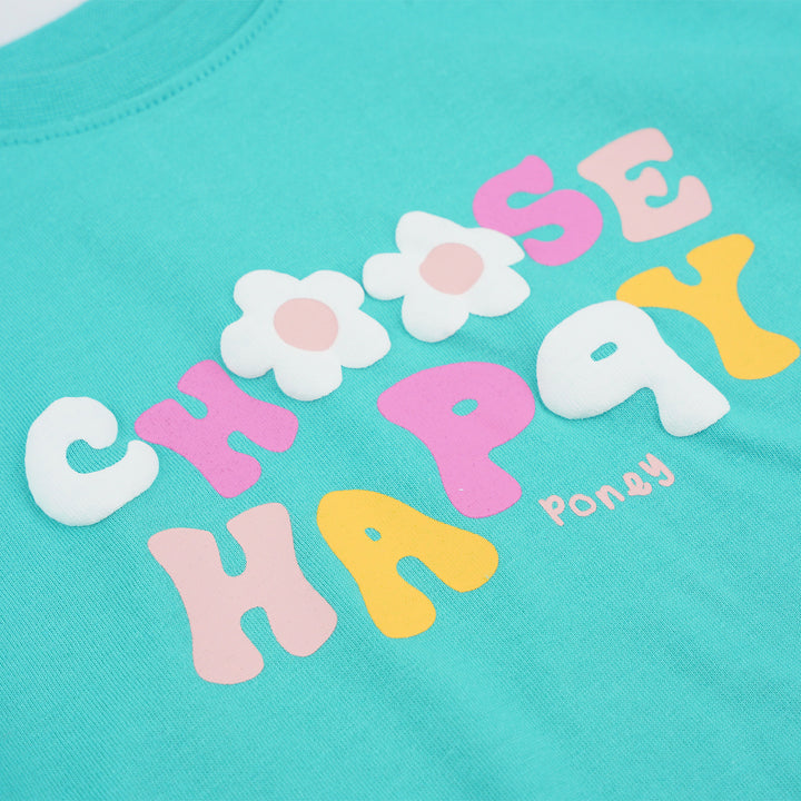 Poney Girls Turquoise Choose Happy With Poney Short Sleeve Tee