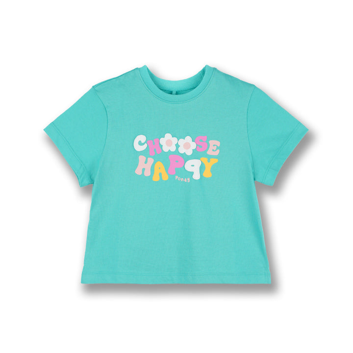 Poney Girls Turquoise Choose Happy With Poney Short Sleeve Tee