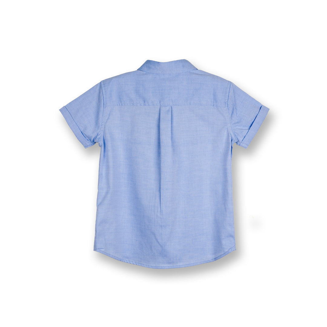 Poney Boys Blue Cotton Oxford Brush Short Sleeve Shirt