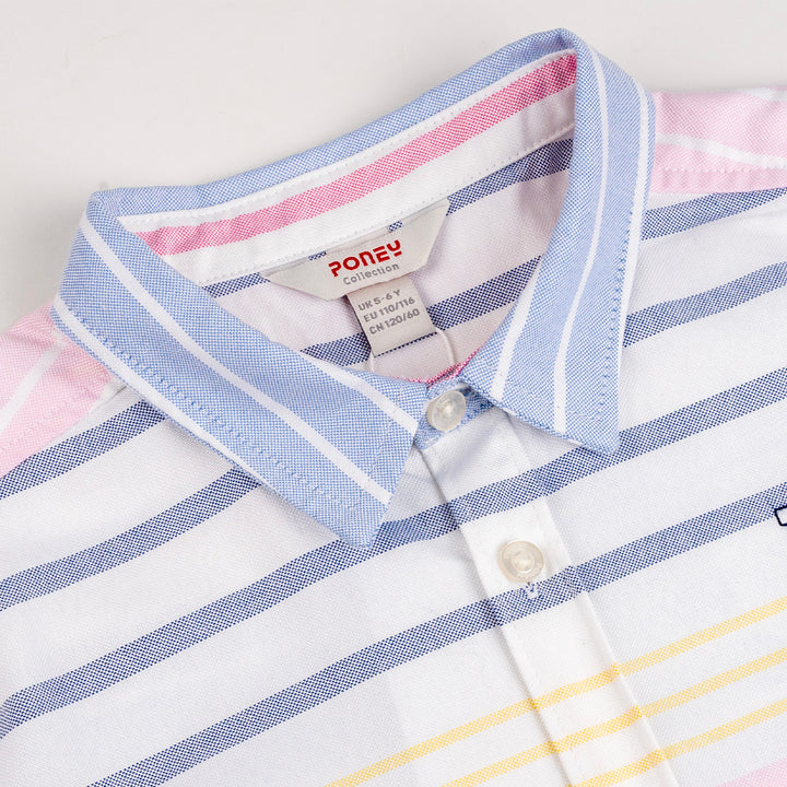 Poney Boys Blue Colourful Striped Short Sleeve Shirt