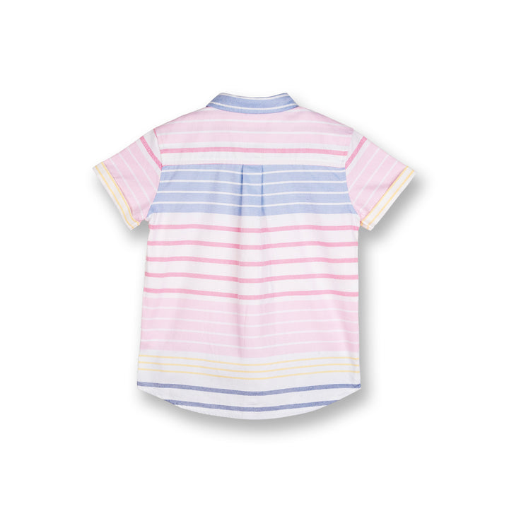 Poney Boys Blue Colourful Striped Short Sleeve Shirt