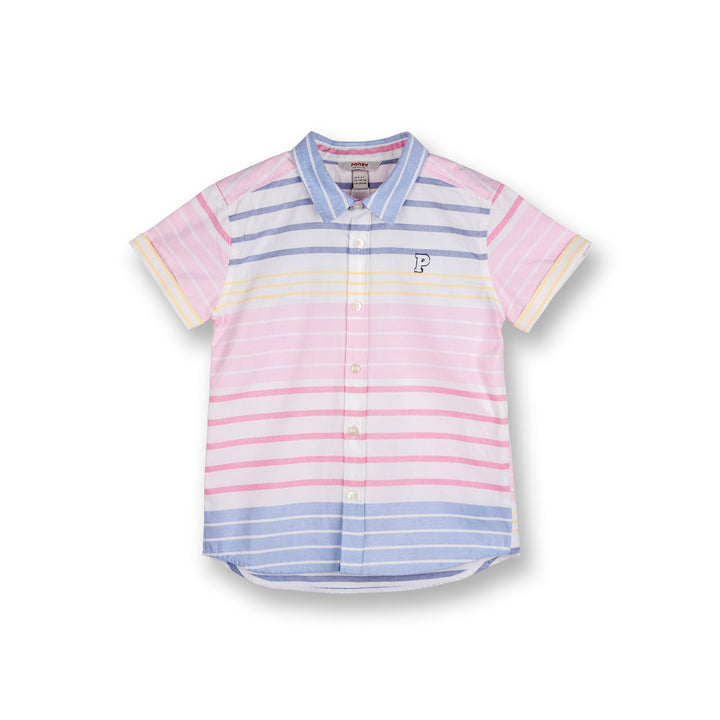 Poney Boys Blue Colourful Striped Short Sleeve Shirt