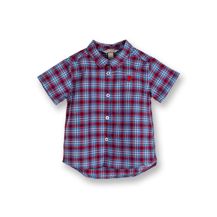 Poney Boys Red Checkered Short Sleeve Shirt