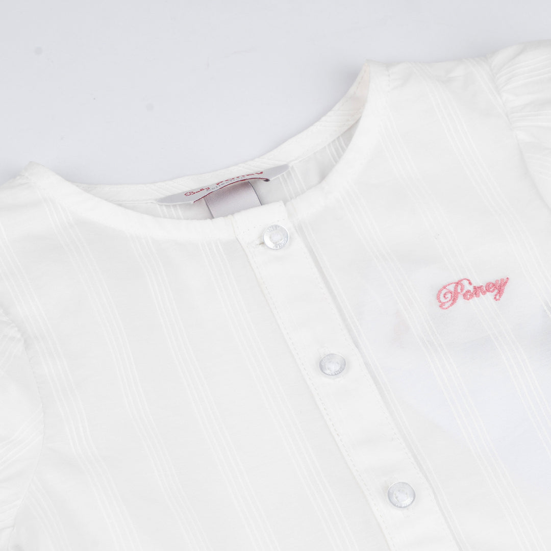 Poney Girls White Striped Short Sleeve Blouse