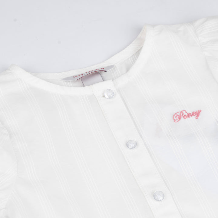 Poney Girls White Striped Short Sleeve Blouse