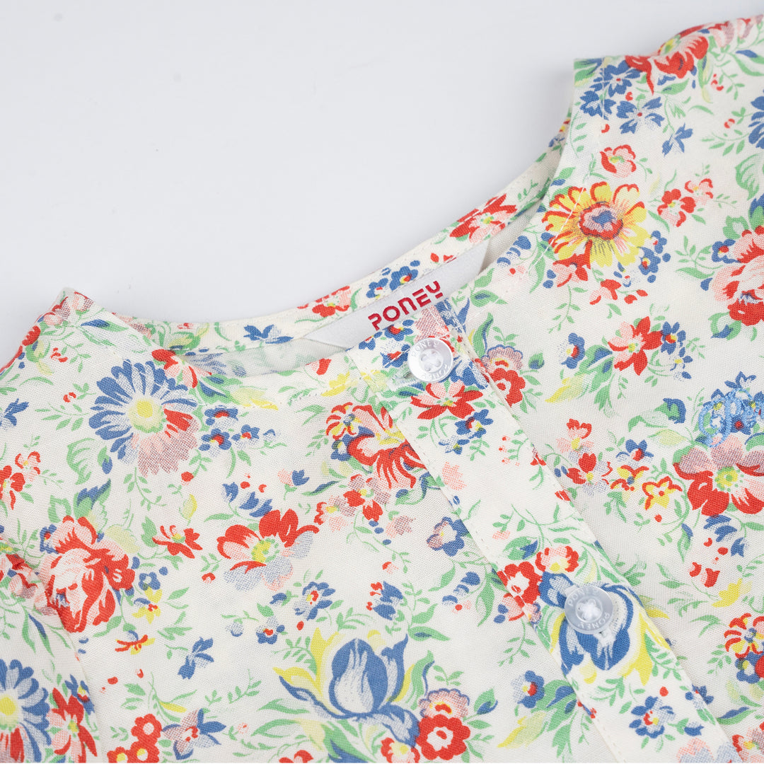 Poney Girls White Floral Print Short Sleeve Blouse