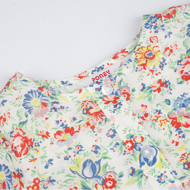 Poney Girls White Floral Print Short Sleeve Blouse