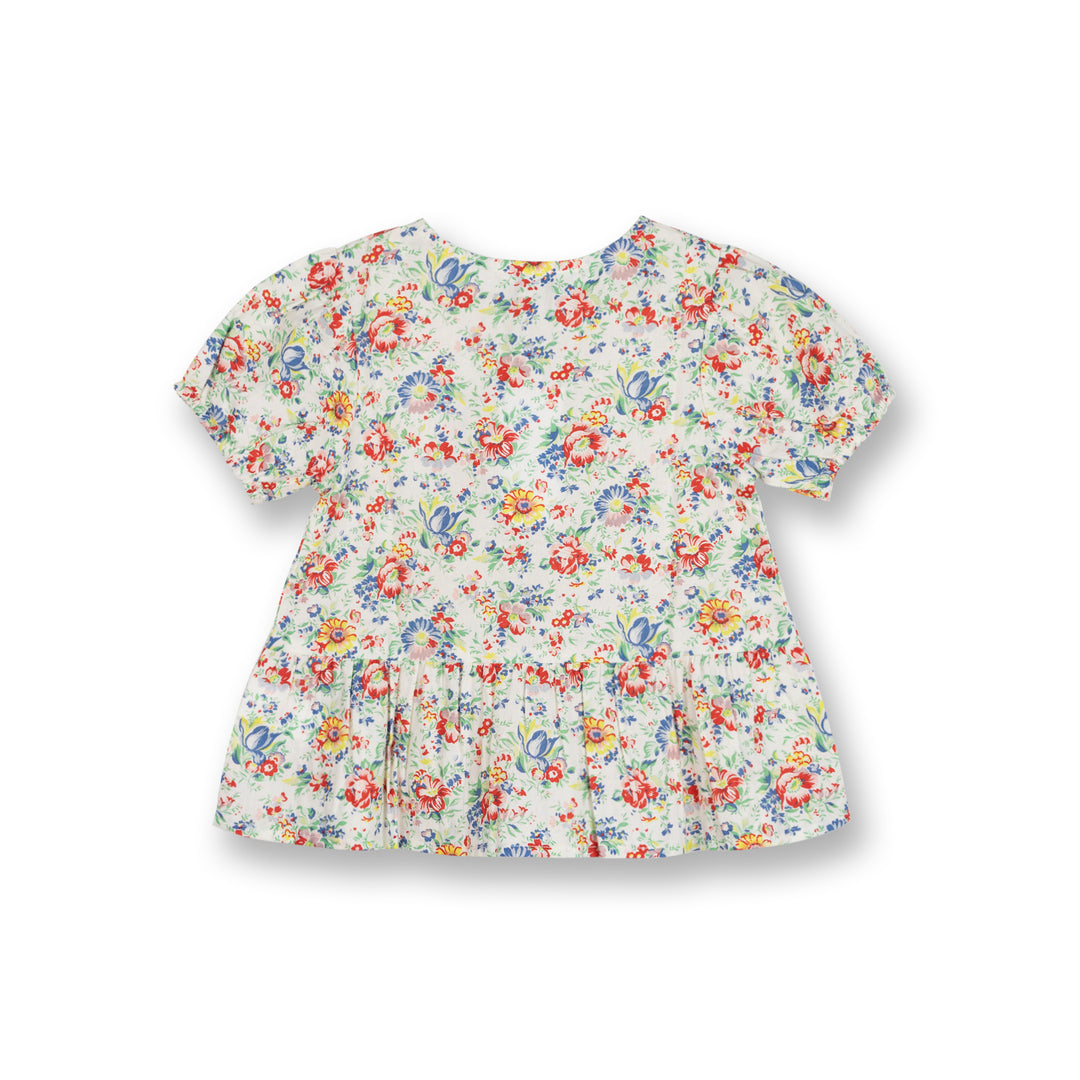 Poney Girls White Floral Print Short Sleeve Blouse