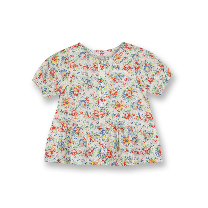 Poney Girls White Floral Print Short Sleeve Blouse