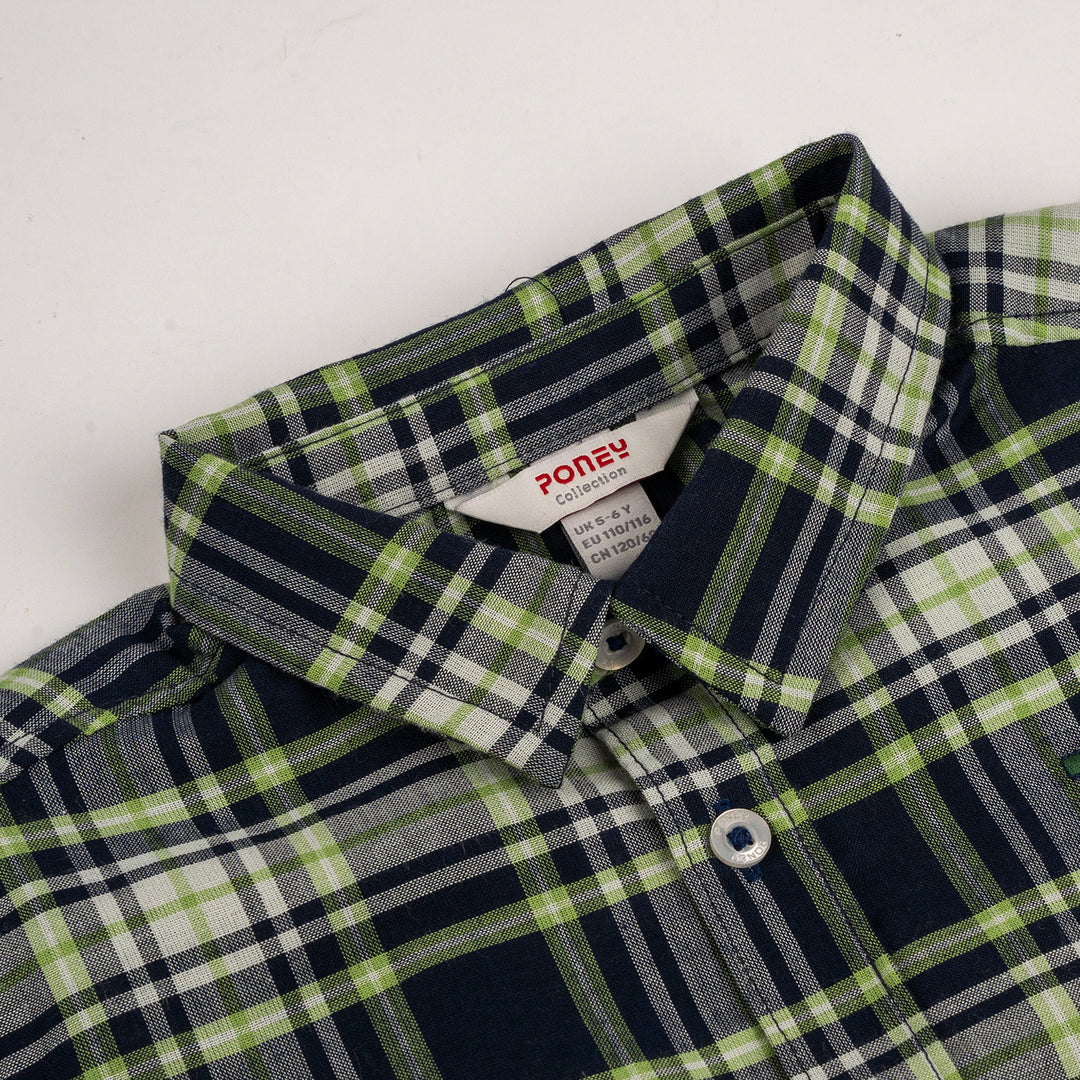 Poney Boys Green Jolly Checks Short Sleeve Shirt