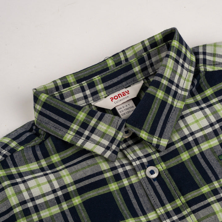 Poney Boys Green Jolly Checks Short Sleeve Shirt