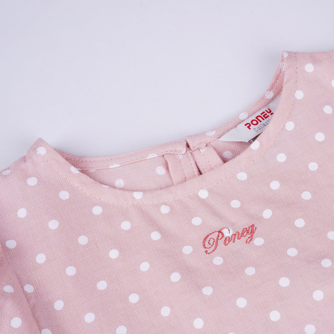 Poney Girls Light Pink Polka Puff Short Sleeve Blouse