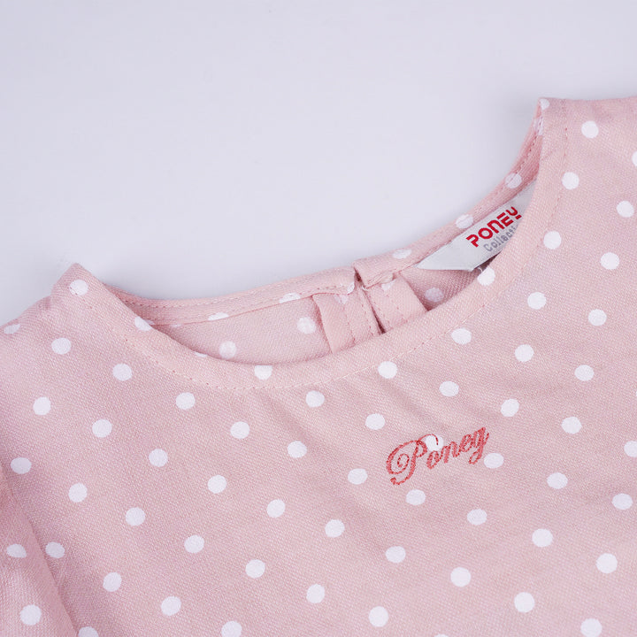 Poney Girls Light Pink Polka Puff Short Sleeve Blouse