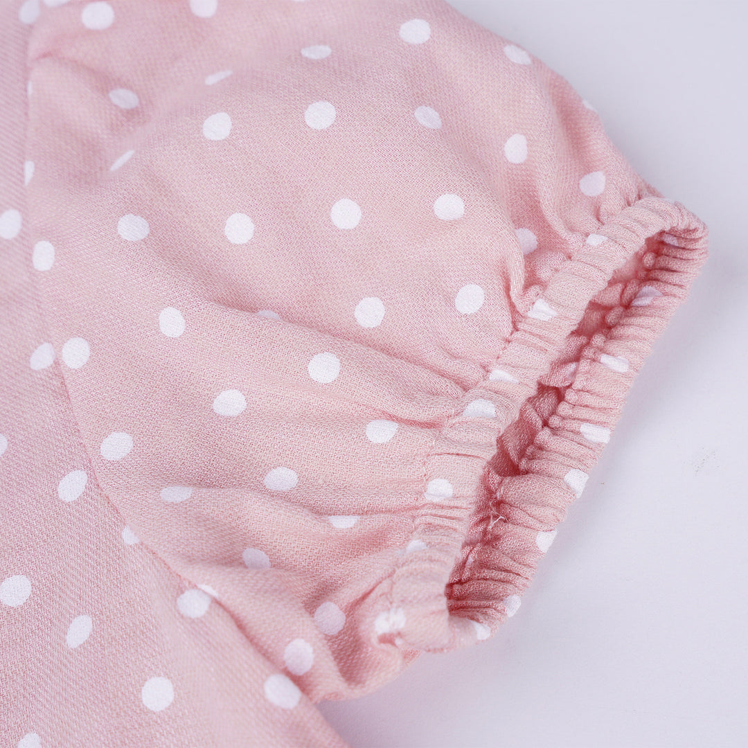 Poney Girls Light Pink Polka Puff Short Sleeve Blouse