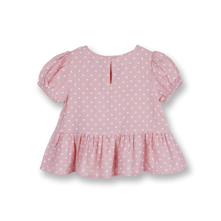 Poney Girls Light Pink Polka Puff Short Sleeve Blouse