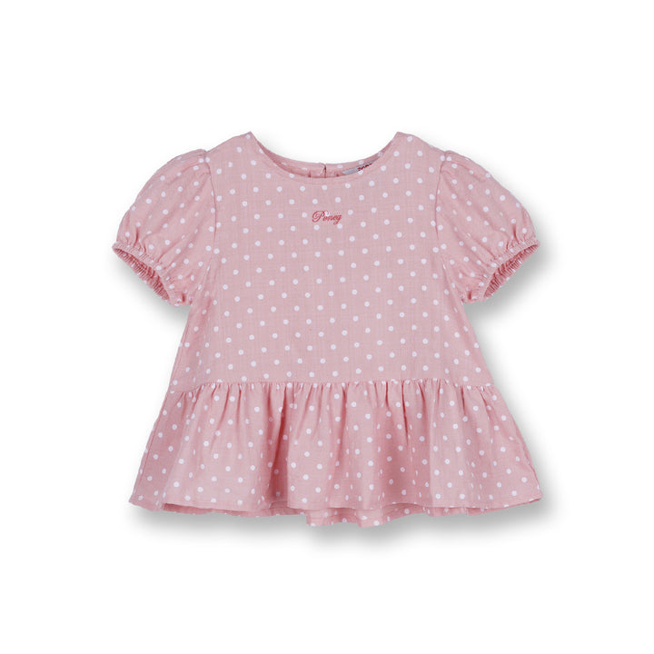 Poney Girls Light Pink Polka Puff Short Sleeve Blouse