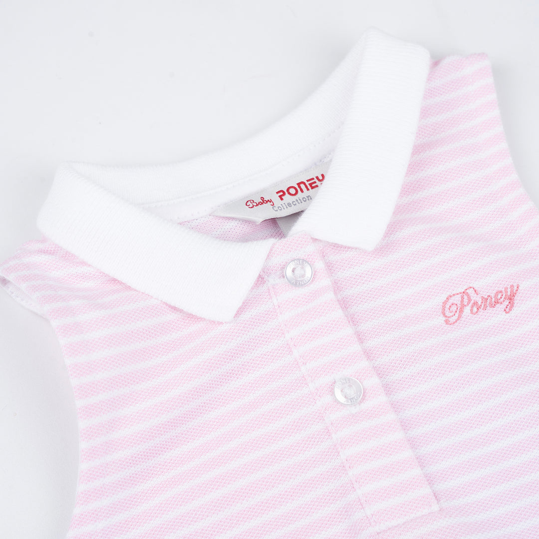 Poney Girls Light Pink Stripes Sleeveless Polo