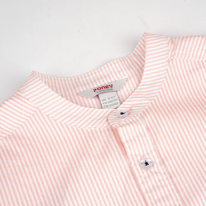 Poney Boys Pink Pale Rosette Striped Short Sleeve Shirt