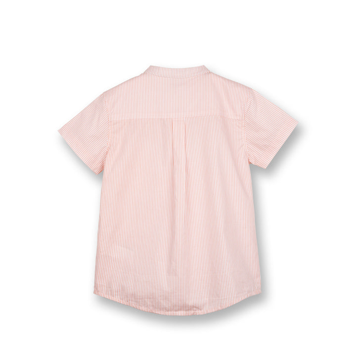 Poney Boys Pink Pale Rosette Striped Short Sleeve Shirt