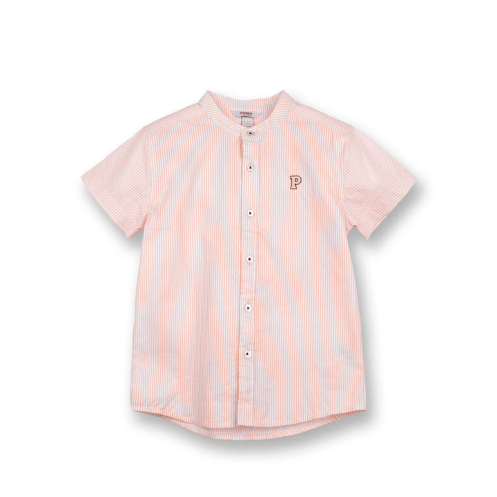 Poney Boys Pink Pale Rosette Striped Short Sleeve Shirt
