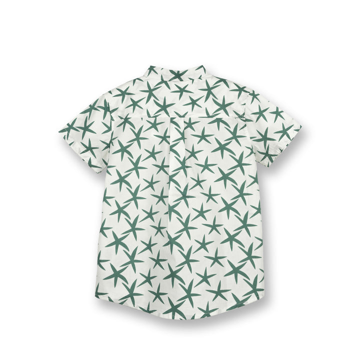 Poney Boys Cream Tropical Leaves Short Sleeve Shirt