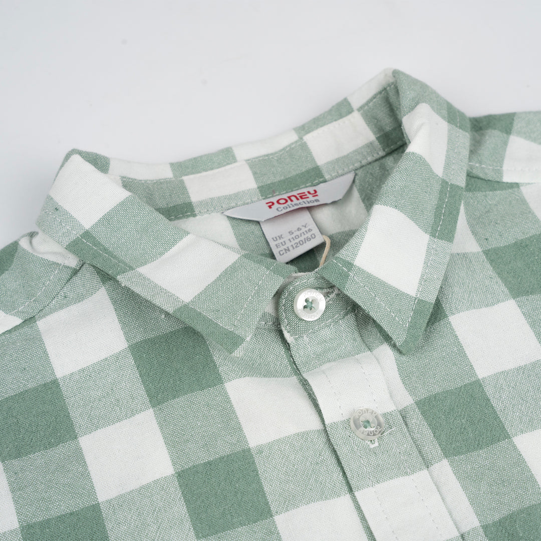 Poney Boys Green Dark Ivy Checks Short Sleeve Shirt