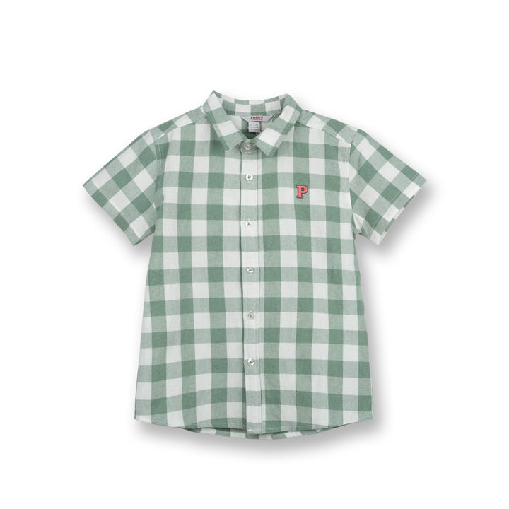 Poney Boys Green Dark Ivy Checks Short Sleeve Shirt