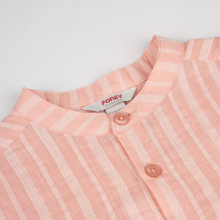 Poney Boys Brown Almost Apricot Striped Long Sleeves Shirt