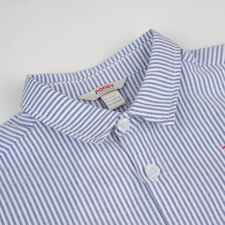 Poney Boys Blue Classic Striped Long Sleeve Shirt